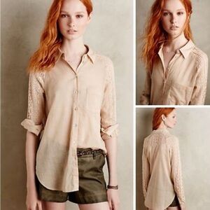 Anthropology, holding Horses button down shirt, lace size, M nude 100% cotton
